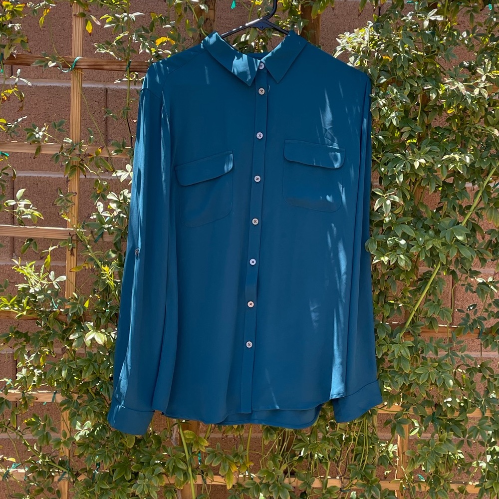 LOFT Light Turquoise Button Up Blouse